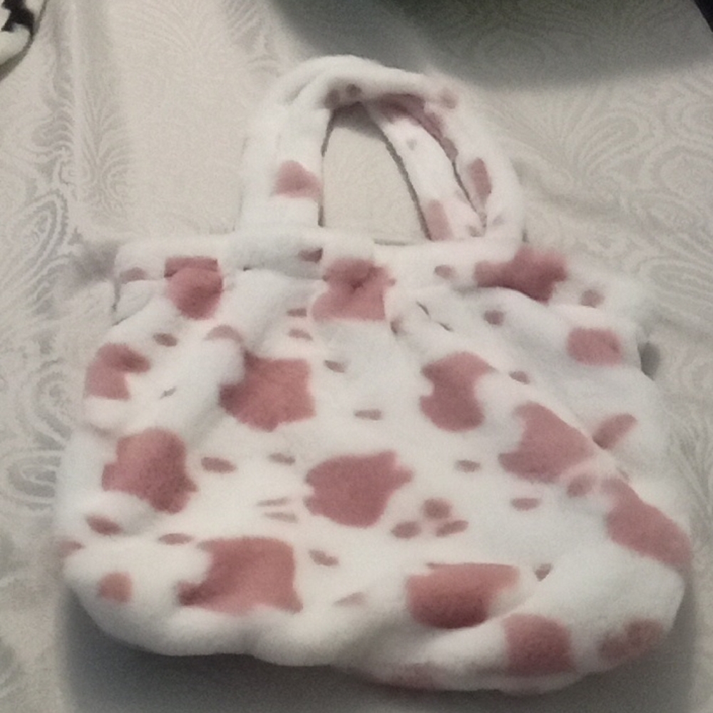 Fuzzy Pink and White Tote Bag